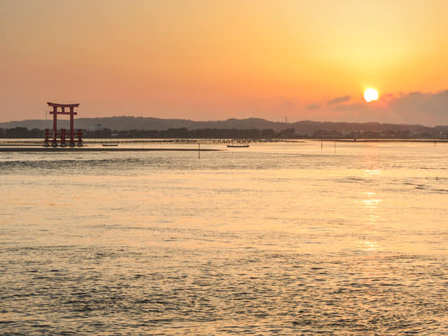 濱松濱名湖 弁天島海濱公園大鳥居 日落景色