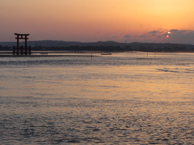 濱松濱名湖 弁天島海濱公園大鳥居 日落景色