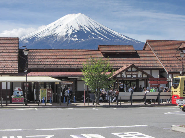 山梨縣富士河口湖町 河口湖駅 富士山景色