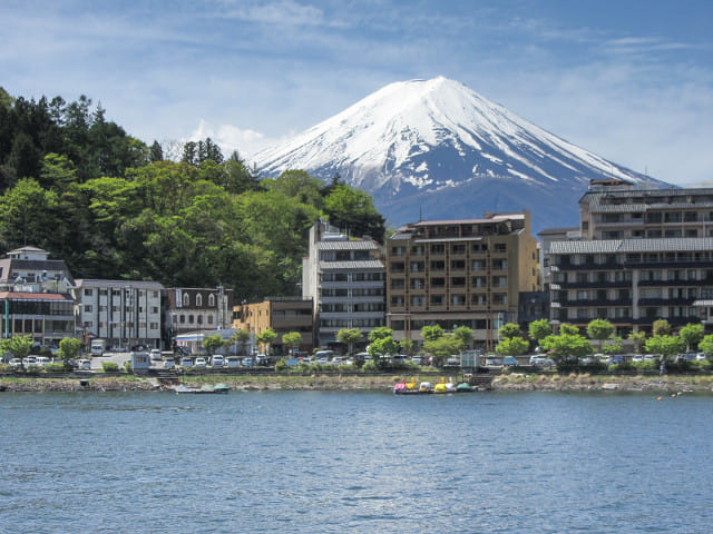 河口湖遊覽船上欣賞河口湖、富士山