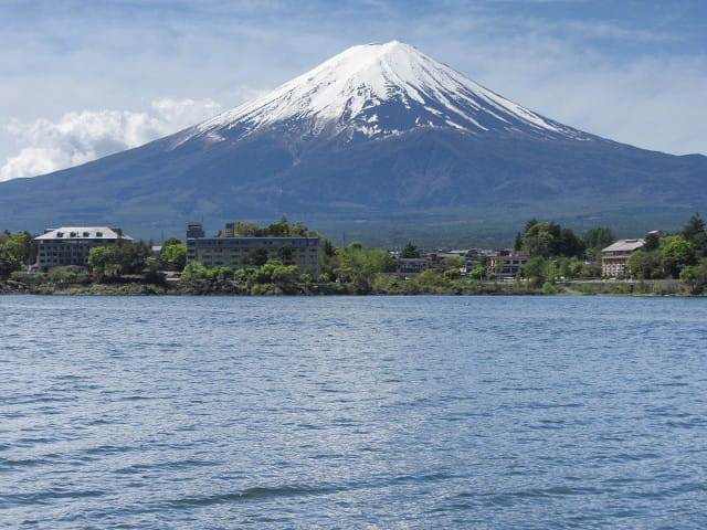 河口湖遊覽船上欣賞河口湖、富士山