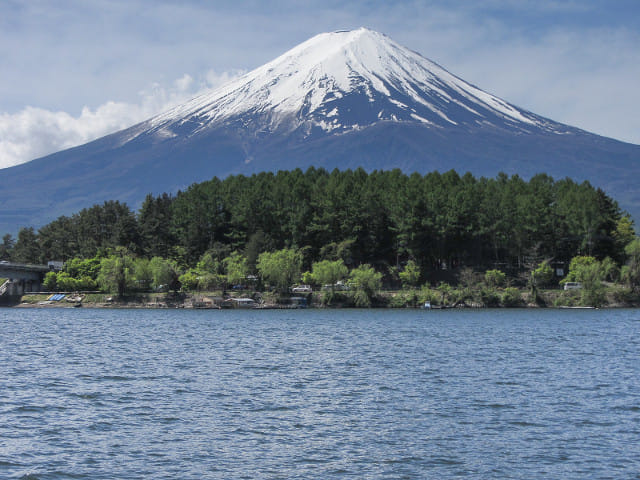 河口湖遊覽船上欣賞河口湖、富士山