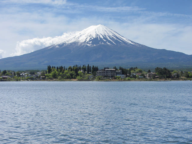 河口湖遊覽船上欣賞河口湖、富士山