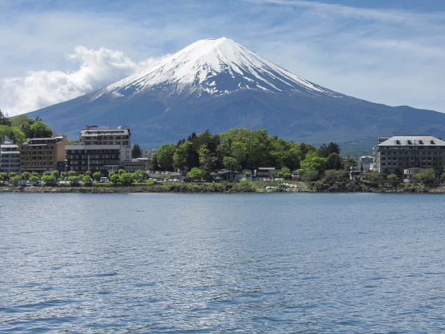 河口湖遊覽船上欣賞河口湖、富士山