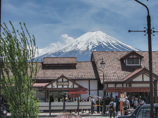 富士河口湖町．河口湖駅 富士山景色